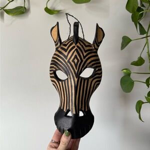 Hand-carved Wooden Zebra Mask 🦓